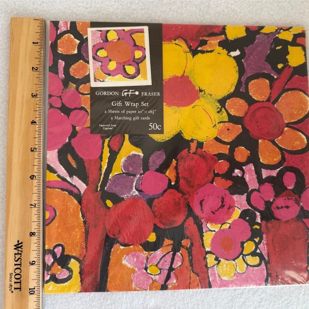 Gordon Fraser Gift‎ Wrap Set Vintage England Multicolor MCM Floral Cocktail 2pk